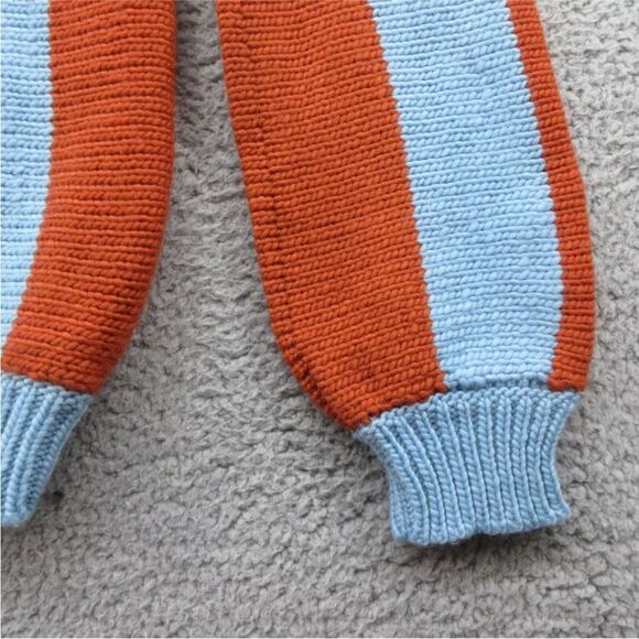 Tach Linette Stripe Sweater Sz L Rust Red Aqua Blue Coastal Grandpa Prep Sporty - Picture 7 of 14